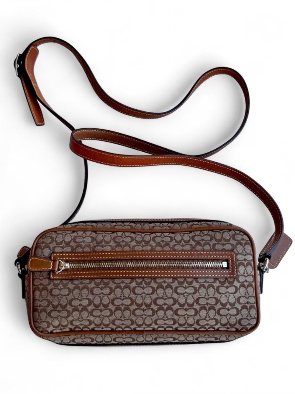 Coach Vintage Signature Jacquard Camera/Crossbody Bag in Brown